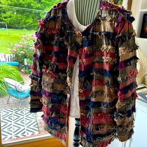 Handmade rag/shaggy jacket. Vintage 90s.  Cute flower buttons.